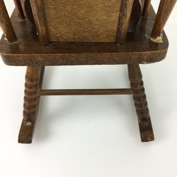 Vintage MCM wooden rattan miniature rocking chair with coasters set of 3 - Picture 12 of 13